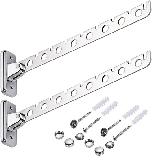 Sumnacon 12" Stainless Steel Clothes Hanger Rack, 2 Pcs Wall Mounted Folding Garment Hooks, Space Saver Clothing and Closet Rod Storage Organizer for Laundry Room Bedroom Bathroom Kitchen