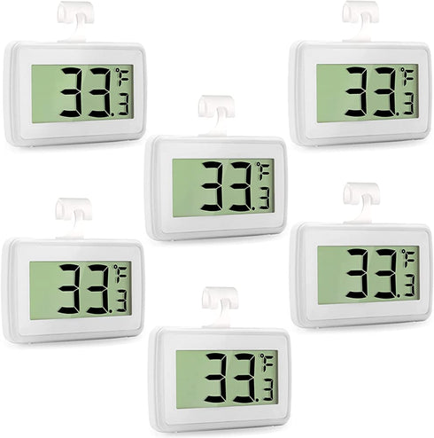 6 Pack Digital Refrigerator Thermometer, Waterproof Freezer Room Thermometer,High Precision Fridge Alarm Thermometer with Hook for Kitchen Home,°C/°F Convertible