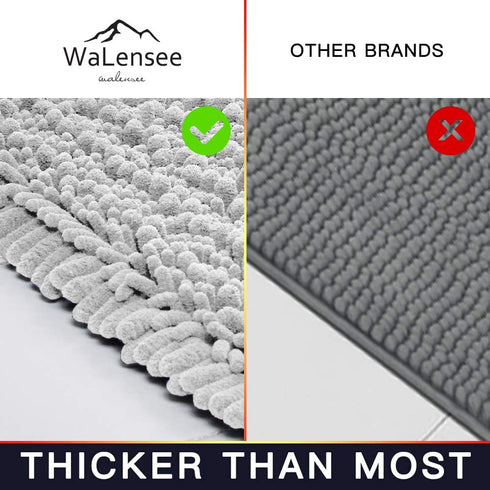 Walensee Bathroom Rug Non Slip Bath Mat (32x20 Inch Light Grey) Water Absorbent Super Soft Shaggy Chenille Machine Washable Dry Extra Thick Perfect Absorbant Best Large Plush Carpet for Shower Floor