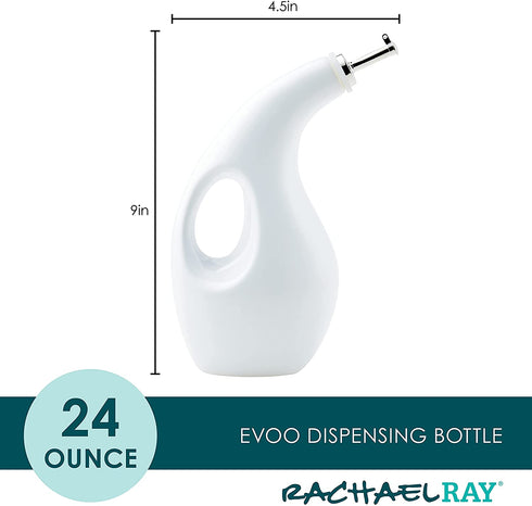Rachael Ray Ceramic EVOO Oil and Vinegar Dispensing Bottle with Spout, 24 Ounce, White