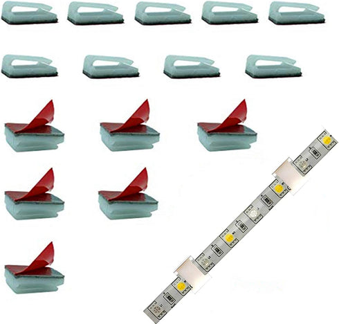 Qinbszad Led Strip Light Mounting Clips, 100pcs 11mm Cable Brackets Holder with Strong Adhesive Tapes, Wire Holder Organizer Cord Management for Car, Office and Home