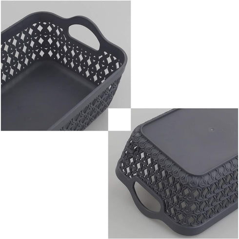 Readsky Small Plastic Storage Baskets with Handles, Desktop Weave Storage Baskets, Deep Grey, 12 Packs
