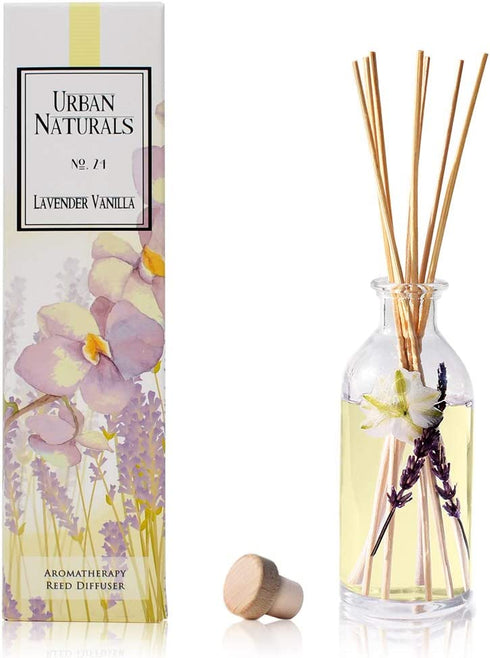 Urban Naturals Lavender Vanilla Reed Diffuser Set | Room Scent Infuser with Real Lavender & Natural Flowers | Soothing Scent Makes a Great Housewarming Gift | Great Idea