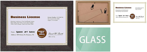 Space Art Deco 5.5x8.5 Dark Brown Textured Frame - Easel Stand - D-Ring Hangers - for Business License and Certificates - Desk/Table Top Display - Glass (Dark Brown)