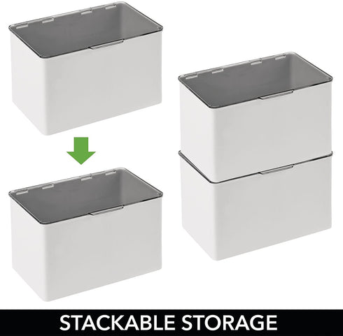 mDesign Plastic Storage Stackable Durable 6 Qt. Container Bin Organizer Box with Lid - for Organizing Kitchen, Pantry, Bathroom, Bedroom - Holds Food, Snacks, Makeup - Light Gray/Clear