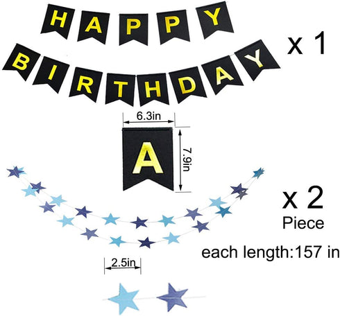 25th Birthday Decorations for Men Women Boy Girl,Blue Black Birthday Party Supplies with 25 Silver Number Balloon Happy Birthday Banner for 25th and 52nd Birthday Party