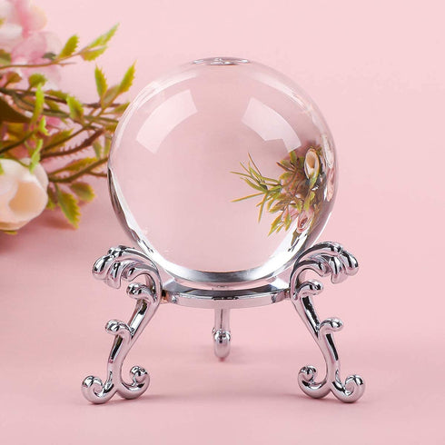 Crystal Clear Crystal Ball 60mm (2.3 inch) Including Golden Flower Stand and Gift Package (80MM, Clear)