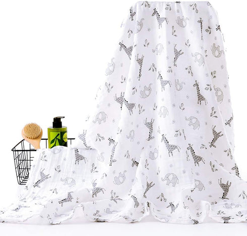Kingrol 4 Pack Baby Muslin Swaddle Blankets, Soft Unisex Swaddle Wrap for Boys and Girls, Large Neutral Receiving Blanket for Newborn Infant, Bear/Fox/Elk/Elephant