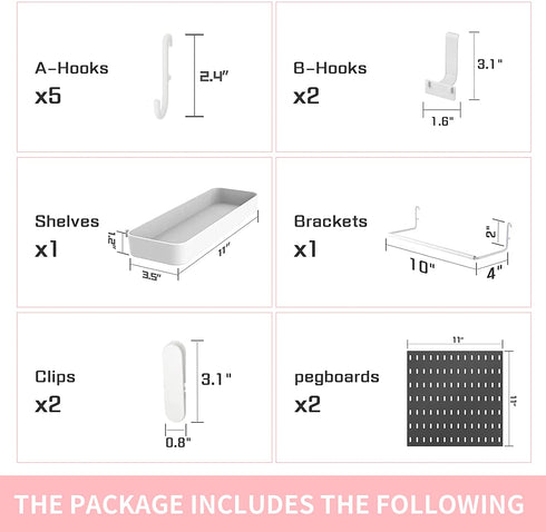 JoyBHole Pegboard Combination Kit and 11 Accessories(Shelf Hook Brackets Clips)No Punching for Garage Kitchen Living Room Bathroom office 22"x11",Pegboard Wall Organizer (Upgraded)