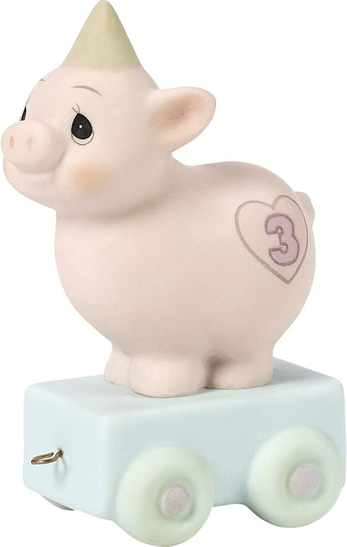 Precious Moments, Heaven Bless Your Special Day, Birthday Train Age 3, Bisque Porcelain Figurine, 142023,Multicolor