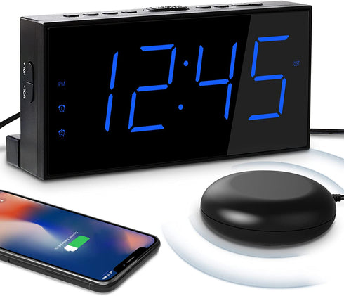 Loud Alarm Clock for Heavy Sleepers,Vibrating Alarm Clock for Hearing Impaired Deaf,Annoying Alarm Clock,USB Port,Dual Alarm with Snooze,7" Large Dimmable LED Display,Battery Backup,Easy to Use,DST
