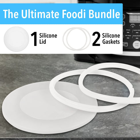 Impresa Two Pack of Gaskets plus 1 Bonus Lid fits Ninja Foodi 5 Quart, 6.5 Quart, & 8 Quart - Impresa Lid fits Ninja Foodi Cover for Inner Pot - Impresa Gasket intended for Ninja Foodi Seal Rings, Food Safe No BPA Silicone