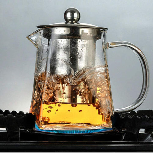 Glass Teapot with Infuser,820ML/29OZ Borosilicate Tea Kettle with Infuser for Loose Leaf Tea, Microwavable and Stovetop Safe -Square Shape¦