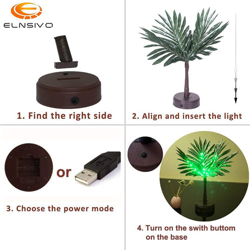 LED Lighted Palm Tree Luau Party Decorations, St. Patrick's Day 17.3In Tabletop Artificial Palm Tree Green Lights, Prelit Bonsai Tree Battery USB Powered for Tropical Hawaiian Party Home Table Decor