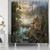 NYMB Natural Scenery Lake House Shower Curtain Sets, Wooden Cabin Pine Tree in Magic Forest, Waterproof Fabric Bath Curtain Bathroom Accessories Decor Set with Hooks, 69X70 in