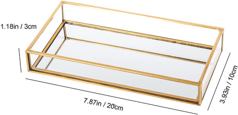 Feyarl Gold Clear Glass Vanity Tray Jewelry Trinket Rings Earrings Organizer Perfume Collection Display Decorative Tray for Dressr Drawer Office Tabletop (7.87Inch)