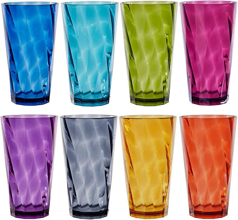 US Acrylic Optix 20-ounce Plastic Tumblers | set of 8 in Jewel Tone Colors