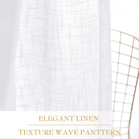 RYB HOME White Sheer Curtains for Living Room Privacy Semi Sheer Linen Curtains Light Glare Filtering for Bedroom Dining Office Window, 52 inches Wide x 84 inches Long, 2 Panels, White
