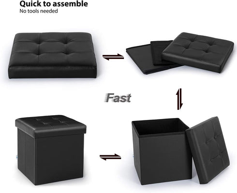 B FSOBEIIALEO Folding Storage Ottoman Footrest Stool Faux Leather Seat Chest Black 12.6"X12.6"X12.6"
