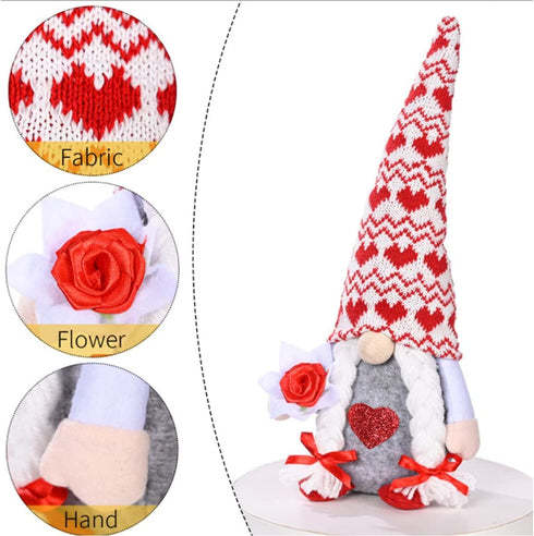 Medoore 2 Pieces Valentines Day Gnome Plush Decoration Valentines Day Mr & Mrs Handmade Swedish Tomte Decor Handmade Gnome Ornaments for Home Table Decoration