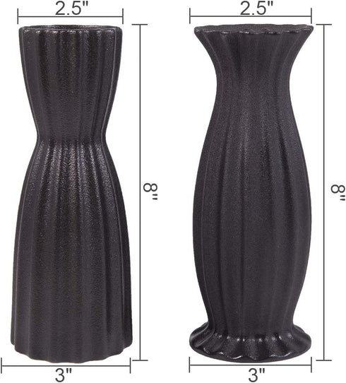 Flower Vase Set of 2, AUUM Black Floral Vases for Decor 8 Inch Ceramic Vase Idea Gift Vase for Table, Centerpieces, Living Room, Office