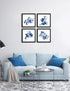 ArtbyHannah 10x10 Framed Blue Floral Wall Art Set of 4 with Black Frames and Flower Print for Gallery Walls or Bathroom Bedroom Decoration