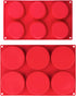 Webake Silicone Molds for 3 Inch and 4 Inch Round Disc Pan for Cake, Muffin Top, Bun, Custard, Tart, Resin Coaster, 6 Cavity, Red Set of 2