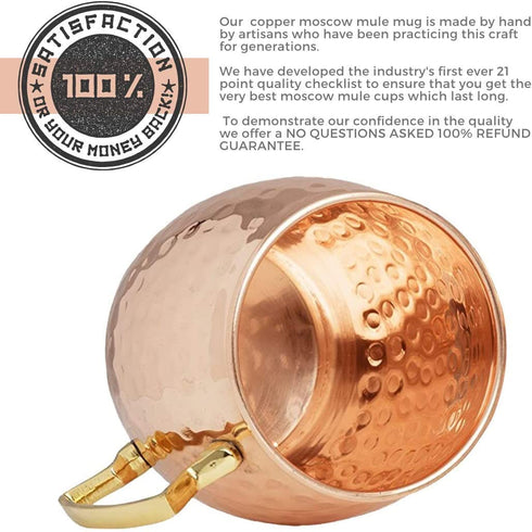 Kitchen Science Moscow Mule Copper Mugs Set of 4 (16oz) w/ 4 Straws & 1 Jigger | 100% Pure Copper Cups, Tarnish-Resistant Food Grade Lacquered Finish, Ergonomic Handle (No Rivet) w/ Solid Grip