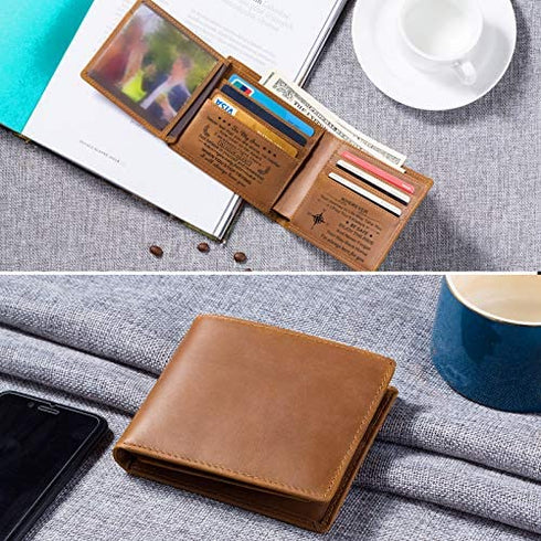 Fundykee Engraved Mens Wallet Personalized Leather Wallet for Men Husband Dad Son Boyfriend Love Custom Gifts (Tri-fold wallet to my son)