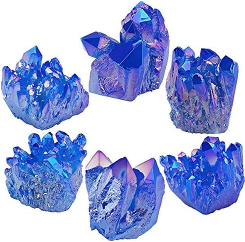 Rockcloud Healing Crystal Natural Titanium Coated Blue Rock Quartz Cluster Geode Druzy Home Decoration Gemstone Specimen