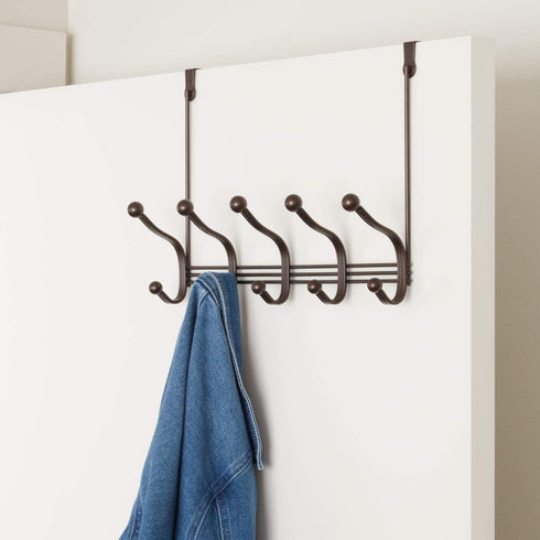 iDesign York Lyra Over the Door 10-Hook Rack for Coats, Hats, Robes, Towels - Bronze