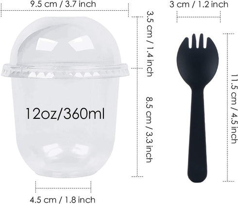 50 Pack 12oz Clear Plastic Cups with Dome Lids (No Hole), Crystal PET Disposable Dessert Cups for Parfait Ice Cream Fruit Iced Cold Drinks
