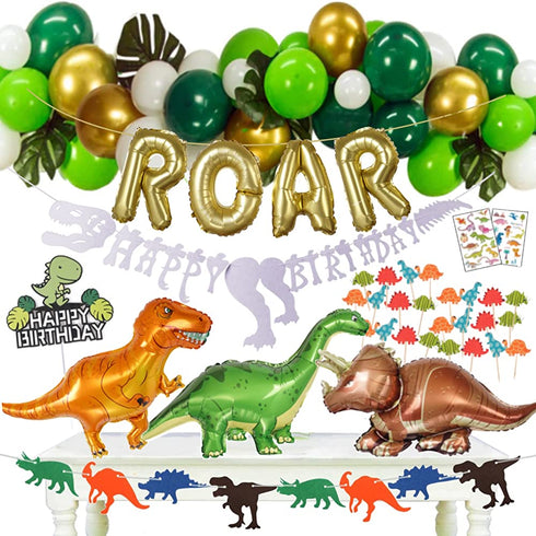 Dinosaur Party Decorations, Dinosaur Birthday Party Supplies for Boys Girls, Dino Party Decorations with Jurassic Park Themed, Godzilla T Rex Balloons, ROAR for Kids first, 2, 3, 4 year old (GOLD)