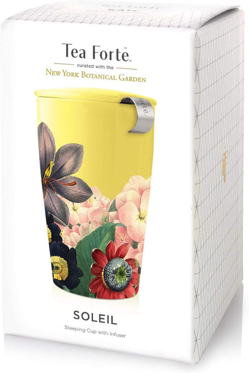 Tea Forte Kati Cup Soleil, Ceramic Tea Infuser Cup with Infuser Basket and Lid for Steeping Loose Leaf Tea