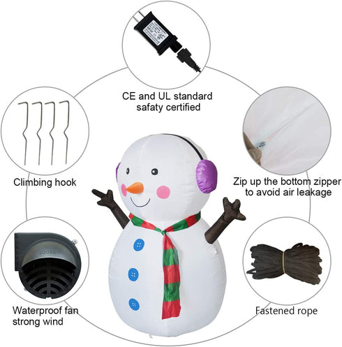 GOOSH 4 FT Christmas Inflatable Outdoor Cute Snowman, Blow Up Yard Decoration Clearance with LED Lights Built-in for Holiday/Party/Xmas/Yard/Garden