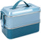 welltop Bento Box, 1400ML Large Capacity Bento Lunch Boxes Leakproof Stainless Steel Food Storage Container Modern Bento-Style Design Includes 2 Stackable Containers for Adults Kids (Blue)