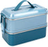 welltop Bento Box, 1400ML Large Capacity Bento Lunch Boxes Leakproof Stainless Steel Food Storage Container Modern Bento-Style Design Includes 2 Stackable Containers for Adults Kids (Blue)