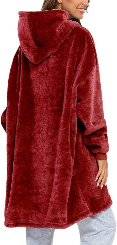 Newtion Oversized Blanket Sweatshirt, Wearable Blanket, Soft Warm Oversized Fleece Hoodie Blanket with Large Front Pocket, for Adults, Men, Women, Teens, Red