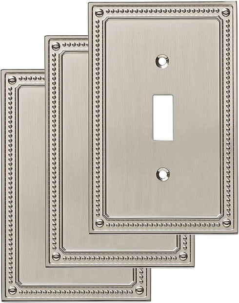 Franklin Brass W35058V-SN-C Classic Beaded Single Switch Wall Plate/Switch Plate/Cover (3 Pack), Satin Nickel