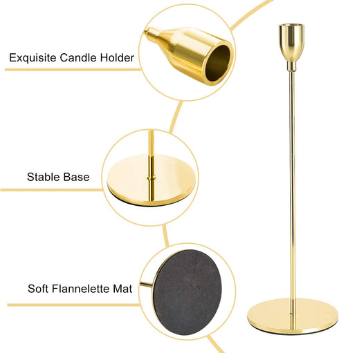 Taper Candle Holders Gold Table Decorative Candlestick Holder for Wedding Dinning Party Candle Holders for Taper Candles Metal Candle Stand,Fits 3/4 Inch Slim Candles & Led Candles (Gold)