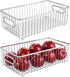 mDesign Metal Farmhouse Kitchen Pantry Food Storage Organizer Basket Bin - Wire Grid Design - for Cabinets, Cupboards, Shelves, Countertops - Holds Potatoes, Onions, Fruit - Large, 2 Pack - Chrome