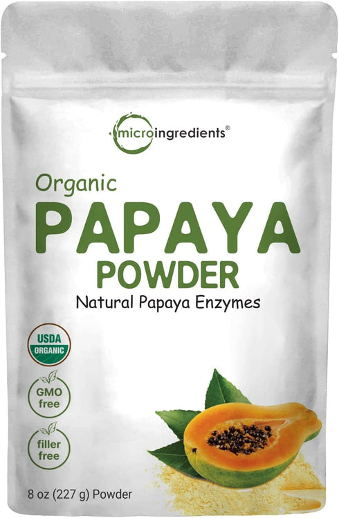 Micro Ingredients Organic Papaya Fruit Powder, 8 Ounce, Freeze Dried, Naturally Rich in Papaya Enzyme, Supports Antioxidant and Digestive Function, No GMOs & Vegan Friendly