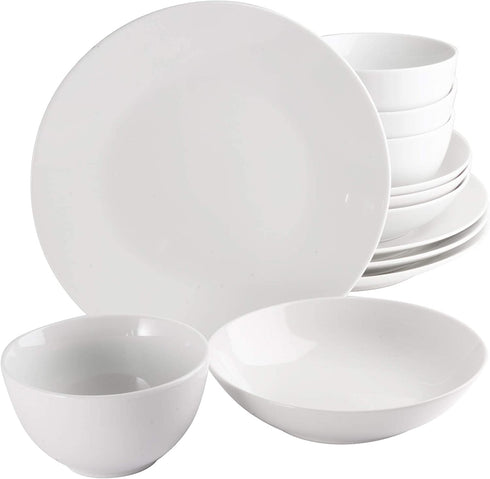 Gibson Home Back to Basics Dinnerware Sets, Round: Service for Four (12pcs), Classic Pearl
