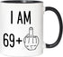 Funny 70th Birthday Gifts - I Am 69 Plus Middle Finger Coffee Mug - Gag Novelty Cup - Seventieth Birthday Party - Adult Birthday Presents (11oz, black handle)