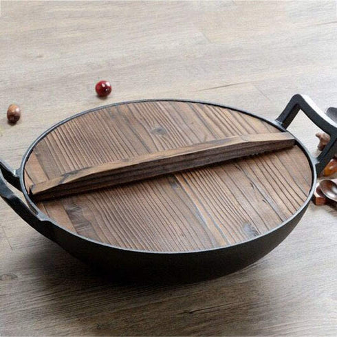 XIAOSI Wooden Kitchen Accessories Handmade Anti-Overflow Cookware Part Fir Wood Pot Lid Pan Lid Iron Pot Cover(30301.6cm)