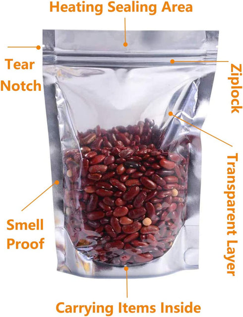 100PCS Candy Bags,Stand Up Aluminum Foil Bags,Smell Proof Bags,Reclosable Airtight Mylar Bags,Reusable Food Pouches Bags with Zip Lock,Sealable Treat Bags for Snacks Beans Coffee Dry Fruits (6.3X9.4")