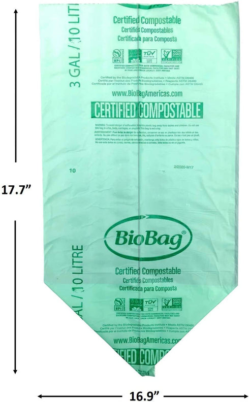 BioBag (USA), The Original Compostable Bag, 3 Gallon, 100 Total Count, 100% Certified Compostable Kitchen Food Scrap Bags, Kitchen Compost Bin Compatible