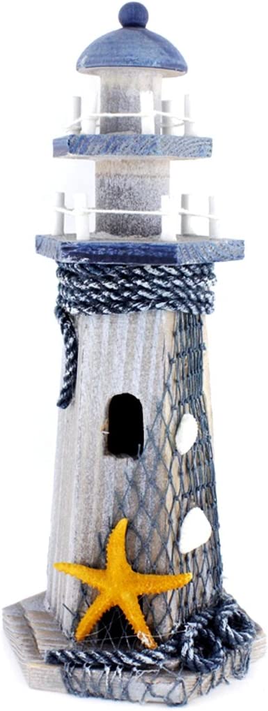 Chaomian Home Ornaments Starfish Wooden Lighthouse 10.6" High Nautical Themed Rooms Lighthouse