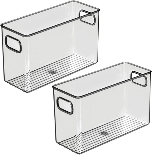 mDesign Plastic Storage Bin Container with Handles for Bathroom Vanity Countertop, Shelves, Cabinet and Under Sink Storage - Holds Hand Soap, Body Wash, Shampoo, Lotion - 10" Long, 2 Pack - Smoke Gray