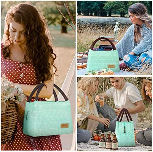 Buringer Reusable Insulated Lunch Bag Cooler Tote Box Meal Prep for Men & Women Work Picnic or Travel ?Geometry Green?